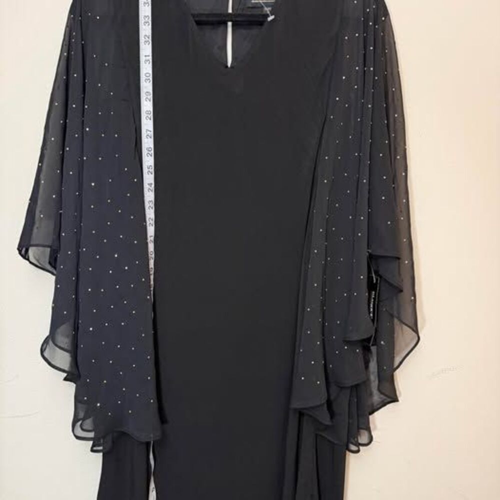 NWT women’s Size 10 Glamour Night Black Studded Cape Sleeve Dress